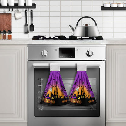 Cneztholim Halloween Pumpkin Hanging Kitchen Towels 2 Pcs Spooky Ghost Bat Hand Tie Towels Scary Night Dish Towel with Hanging Loop Soft Absorbent Washcloth for Bathroom Bathroom Home Decor