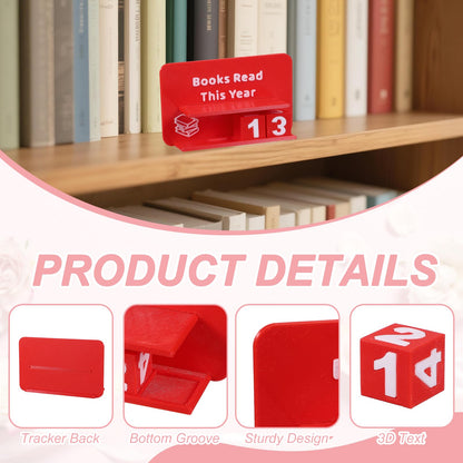 PATIKIL Books Read This Year Tracker, 3D Reading Challenge Counter Sign Library Bookshelf Decor Reading Challenge Number Up to 999 Books Gift for Reader Book Lovers Teachers, Red