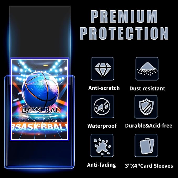 200 Card Sleeves Toploads for Cards,3" x 4" Baseball Card Protectors,Premium Standard Size Trading Hard Plastic Card Holder for Sports Football Cards(100 Hard Protectors +100 Soft Sleeves)