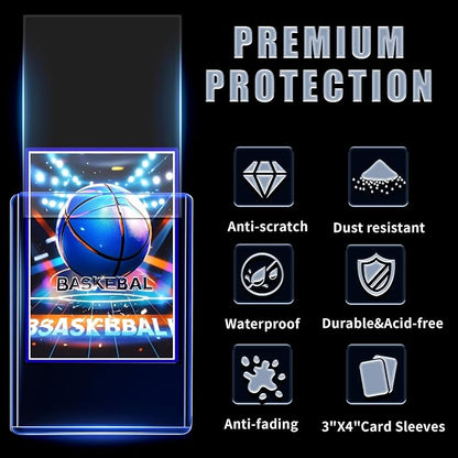 200 Card Sleeves Toploads for Cards,3" x 4" Baseball Card Protectors,Premium Standard Size Trading Hard Plastic Card Holder for Sports Football Cards(100 Hard Protectors +100 Soft Sleeves)