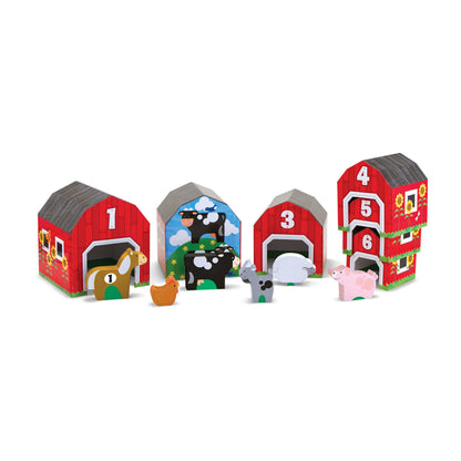 Melissa & Doug Nesting and Sorting Barns and Animals with 6 Numbered Barns and Matching Wooden Animals