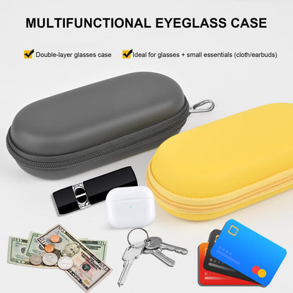 popolov Double Glasses Case,Dual Eyeglasses & Sunglasses Organizer with Clip Zipper Closure for Travel 2 Pairs Storage Box Black