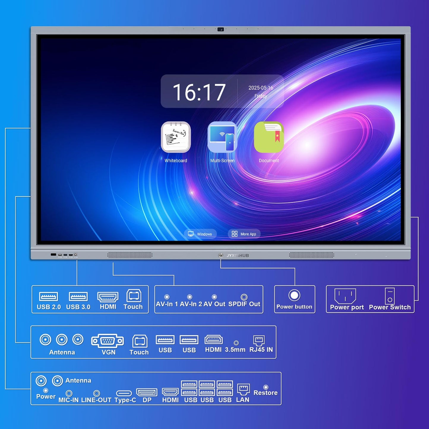 65 Inch Smart Board, 4K Electronic Whiteboard, Built in Dual System and 20MP Camera Digital White Board for Classroom and Business, Interactive Whiteboard with Video Conference System (Board Only)