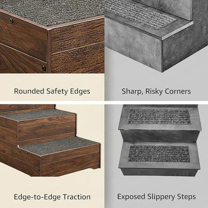 beeNbkks Dog Stairs Furniture, Extra Wide Wooden Pet Steps for Medium Large Dogs and Cats, Non-Slip Pet Ladder for Elderly Injured Pets Short Legged Puppy to Reach Couch Sofa High Bed Windowsill