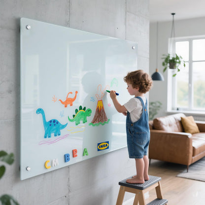 Magnetic Glass Writeboard Tempered Glass Dry Erase Boards Wall Mounted Frameless Whiteboard Bulletin Message Boards (White, 72" Wx36 H)