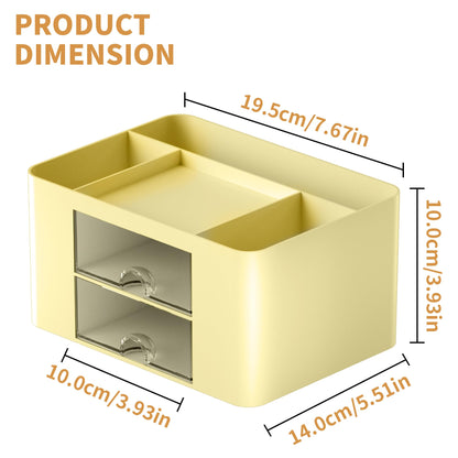 Marbrasse Pen Organizer with 2 Drawer, Multi-Functional Pencil Holder for Desk, Desk Organizers and Accessories with 5 Compartments + Drawer for Office Art Supplies (Yellow)