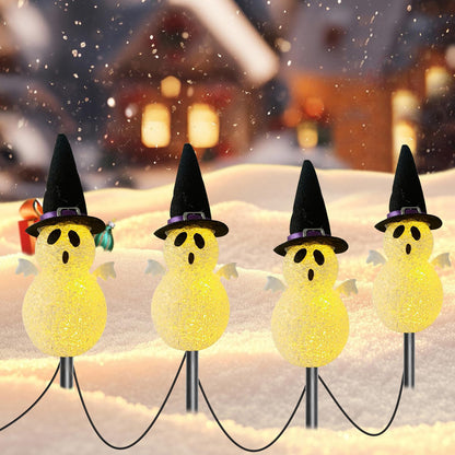 Halloween Light Stakes Ghost Lights Outdoor 7ft 4 Ghosts with 4 Stakes Light Up for Yard Driveway Garden Yard Lawn Halloween Decor
