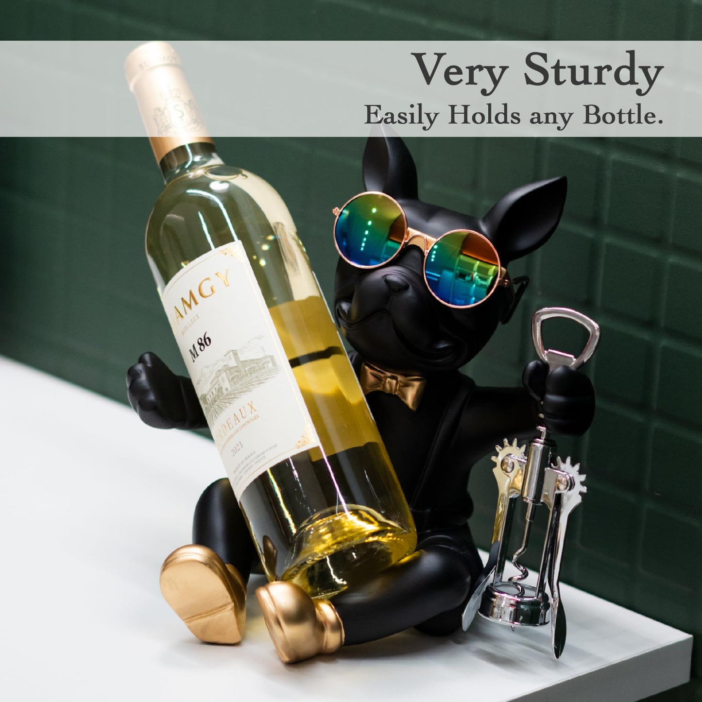 Juju Bulldog Wine Bottle Holder - Wine Holder Countertop - Unique Home Decor Bottle Organizer - Bulldog Decor