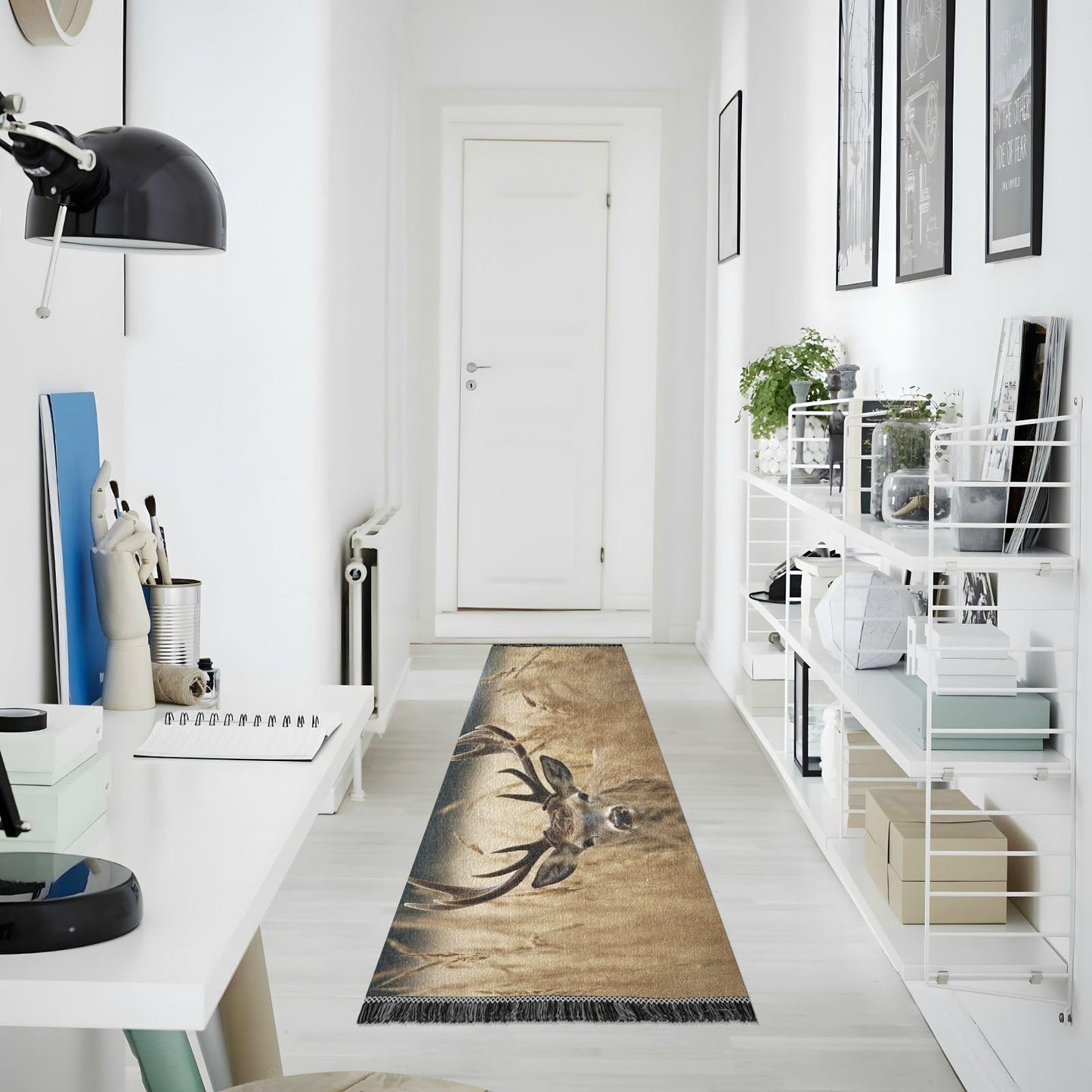 YETTASBIN Deer Runner Rug 2' X 6', Anti Fatigue Large Floor Mat Soft Absorbent Washable Linen Area Rug with Non-Slip Rubber Back for Entryway, Bedroom, Hallway, Kitchen