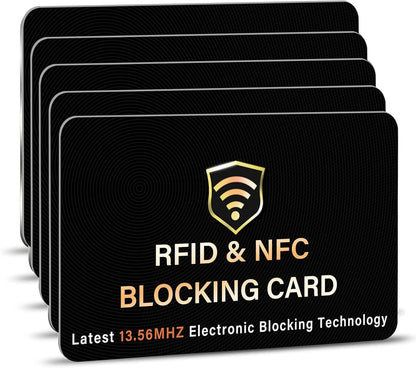 SaiTech IT RFID Blocking Card, One Card Protects Entire Wallet Purse, NFC Contactless Bank Debit Credit Card Protector ID ATM Guard Card Blocker–(Black) (5 Pack)