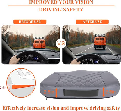 kingphenix Premium Car Seat Cushion, Memory Foam Driver Seat Cushion to Improve Driving View- Coccyx & Lower Back Pain Relief - Seat Cushion for Car, Truck, Office Chair (Leather Gray)