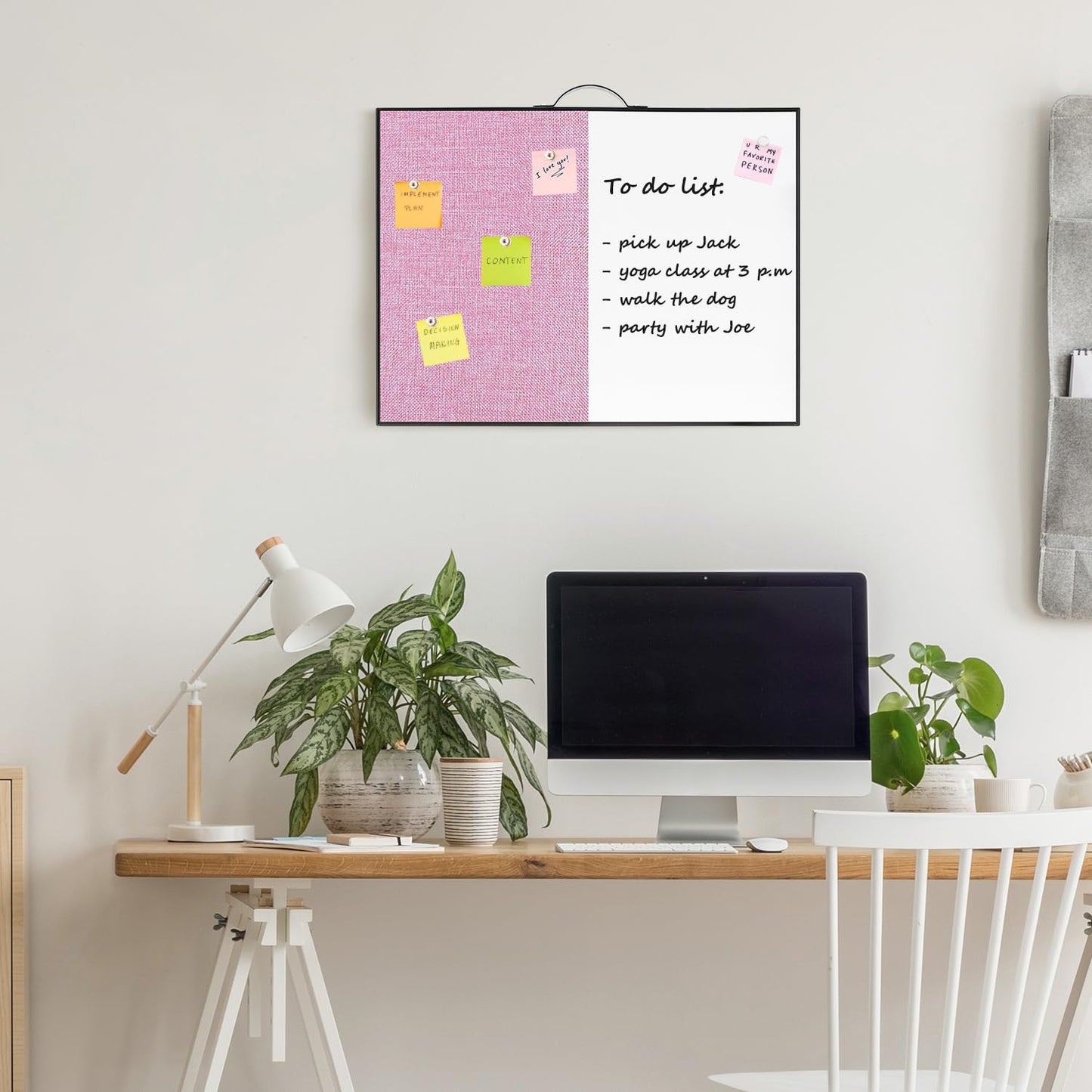 Small White Board Cork-Board Combo - 16 X 12 inches Pink Linen Board & Magnetic Dry Erase Board for Wall, Mini Bulletin Cork Board with Holder for Office, Home and School
