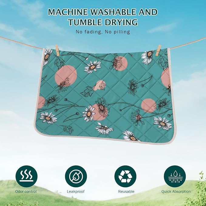 IEUUMLER Washable Pee Pads for Dogs, 1 Pack Non-Slip & Waterproof Pack Whelping Pad, Reusable Washable Puppy Potty Training Pad with Fast Absorbent for Playpen EU007 (Teal Daisy, 48"X48"-1pcs)