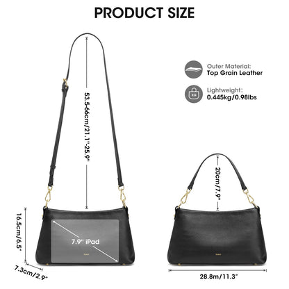Kattee Genuine Leather Crossbody Bags for Women 2026 Trendy, Small Tote Purses Shoulder Handbags with 2 Removable Straps, Black