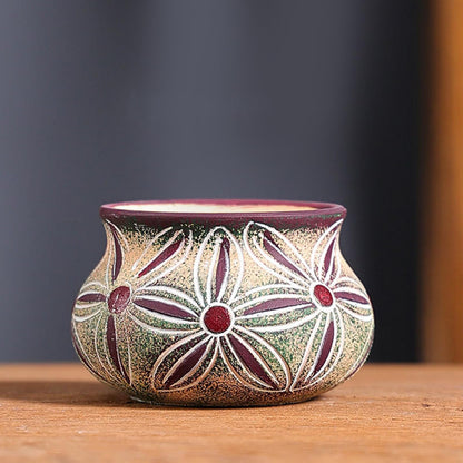 qumHmup Ceramic Succulent Pot with Drainage Hole, Bohemia Rustic Decorative Planter, Set of 2, Indoor Outdoor
