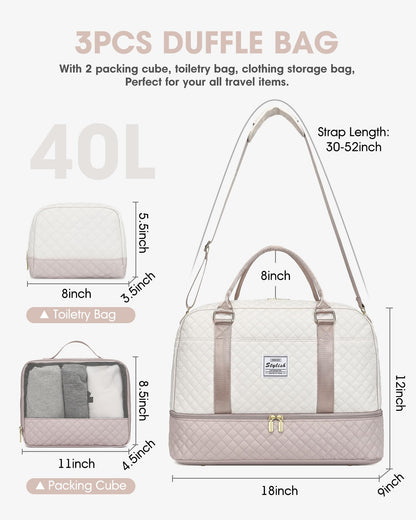 Weekender Bags for Women Travel Bag- Duffle Bag for Women with Shoe Compartment Carry On Overnight Bag with Toiletry Bag & Wet Pocket
