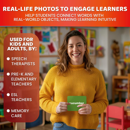 QUOKKA 312 Noun Flash Cards Set – Kids and Adults Vocabulary Builder for ABA Therapy, Early Childhood Education, and ESL Teaching – Picture Cards for Speech Therapy and Vocabulary Building Activities
