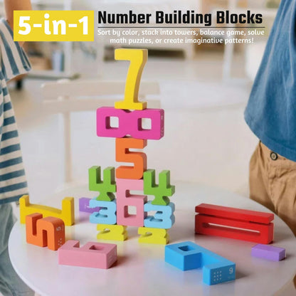 Gdaytao 20PCS Wooden Number Building Blocks 1-10 - Montessori Math Stacking Number Blocks Toys with Counting Games, Bright Digital Building Blocks Friends of 10, STEM Learning Toys for Kids Ages 3-8