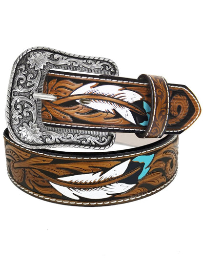 TOPACC Western Belts for Women Men with Buckle Cowgirl Cowboy Rodeo Brown Tooled leather belts for Jeans Dresses Country Outfit