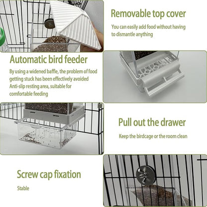 No Mess Bird Feeder, Automatic No-Spill Transparent Bird Feeder Acrylic Parakeet Food Dispenser Cage Accessories for Parakeet Lovebirds Cockatoo Budgie (White)