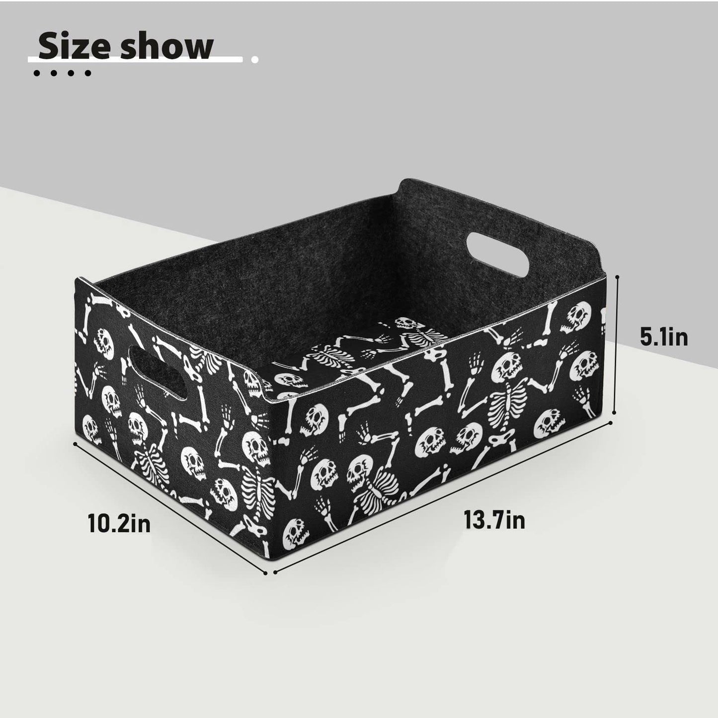 CaTaKu Foldable Storage Basket Halloween Skull Black Collapsible Felt Storage Bins with Handle Drawer Organizer Bin Cube Shelf Box for Organizing Closet Clothes Office Books Bedroom