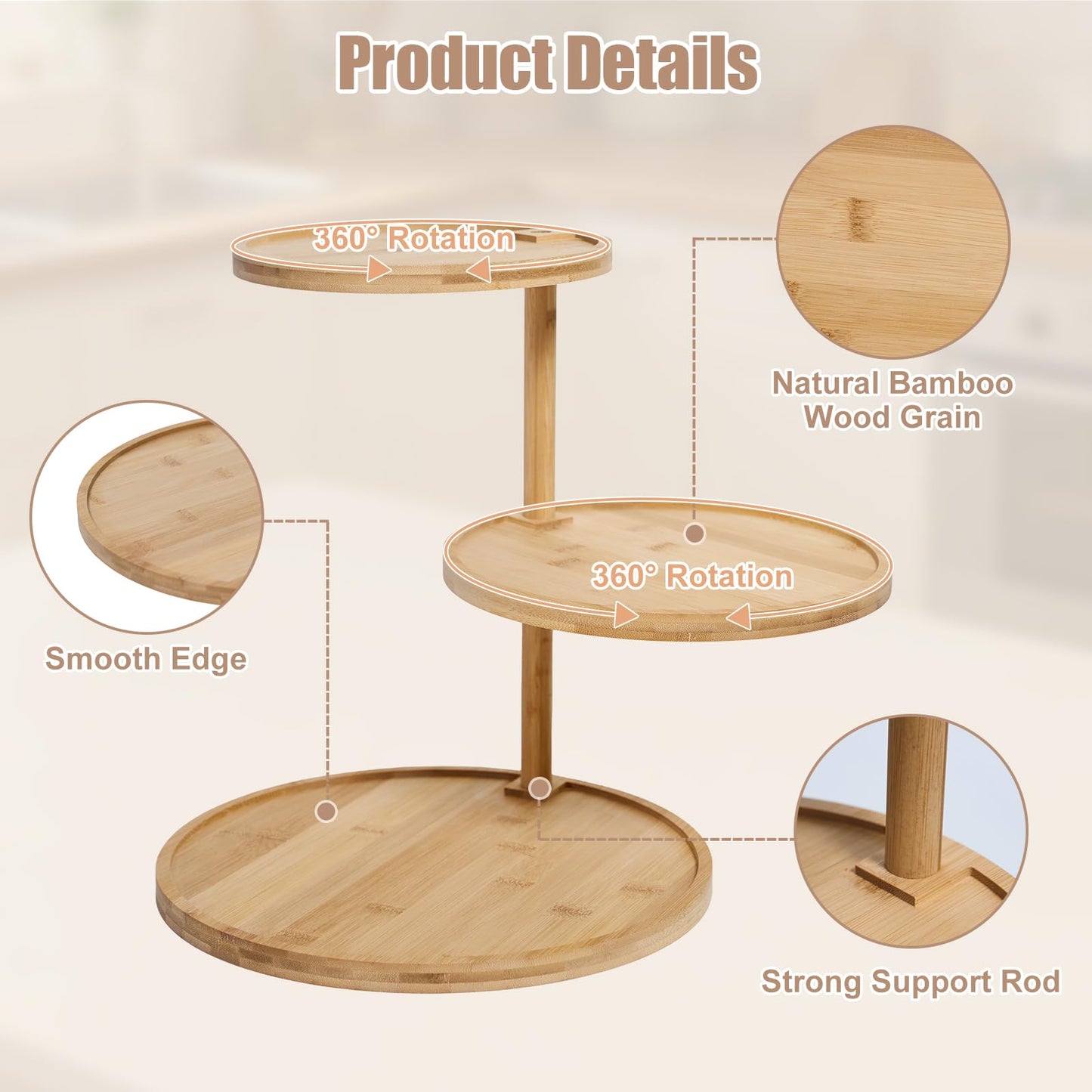 Cupcake Stand, Wood Cake Stand, Cupcake Display Stand, Wedding Cake Stands, Rotatable Bamboo Cupcake Stands for Party, 3 Tier Cupcake Stand, Cup Cake Tower Stand for Birthday Party Decoration