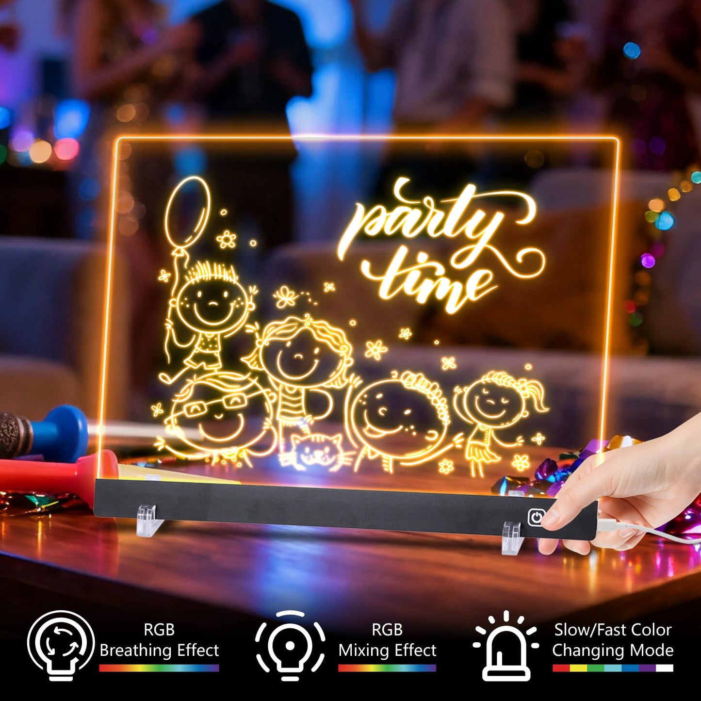 LuxuMach LumiBoard Led Drawing Board for Kids, LED Note Board with Colors, Glowing Acrylic Dry Erase Boards, Gift for Girls on Birthdays & Christmas (13.8" x 9.8", Black)