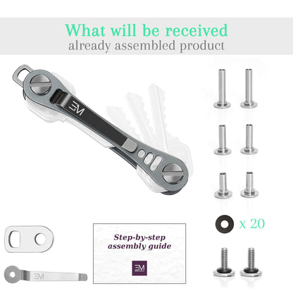 EM Premium Products Compact Key Holder - Pocket Key Organizer - 14 Keys Key Bar - Gray