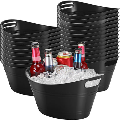 Norme 24 Pcs Oval Storage Tub with Handles, 4.5l Plastic Ice Buckets Bulk for Wine Beer Champagne Drink Cooler Beverage Storage Tub for Parties BBQ Weddings Party Outdoor Celebration(Black)