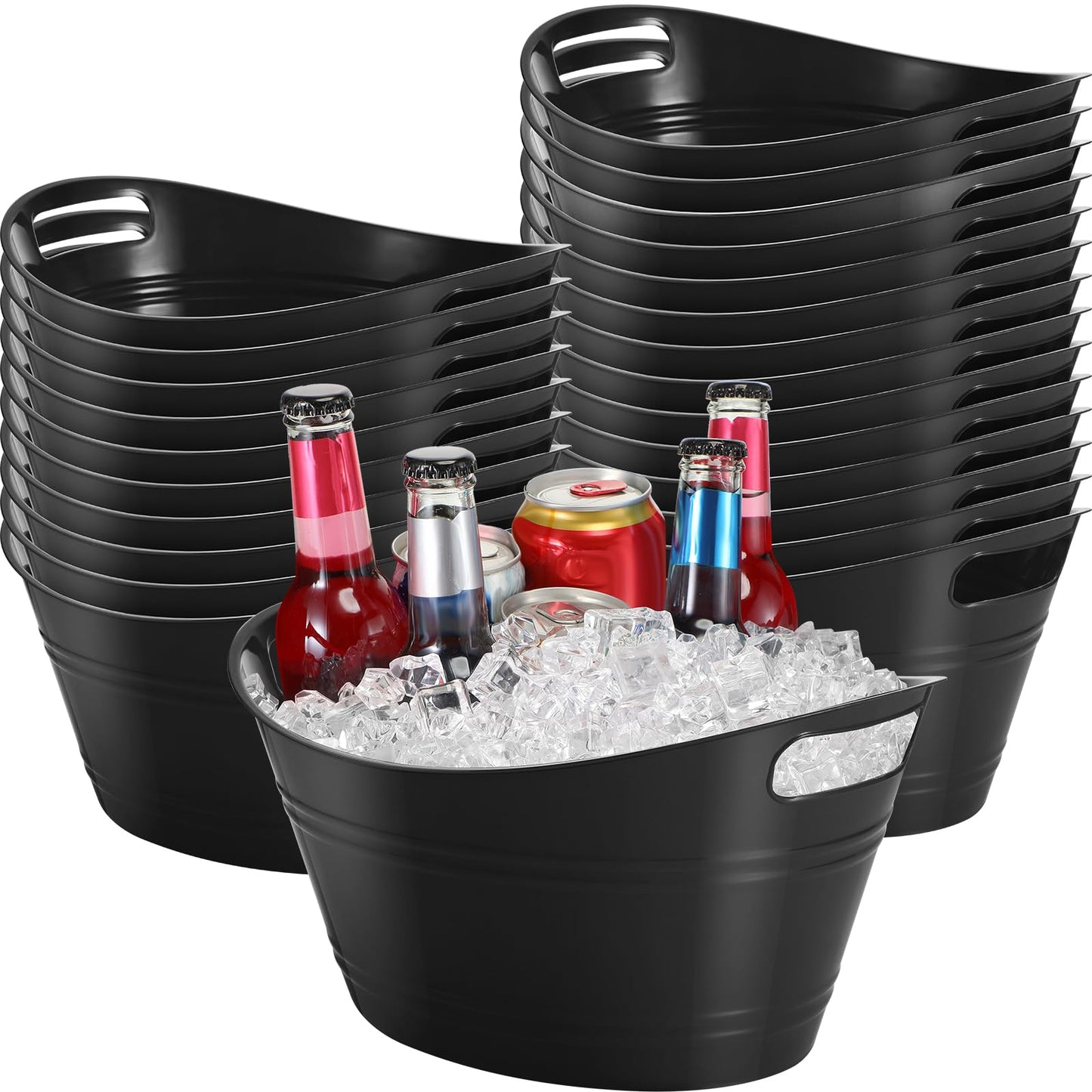 Norme 24 Pcs Oval Storage Tub with Handles, 4.5l Plastic Ice Buckets Bulk for Wine Beer Champagne Drink Cooler Beverage Storage Tub for Parties BBQ Weddings Party Outdoor Celebration(Black)