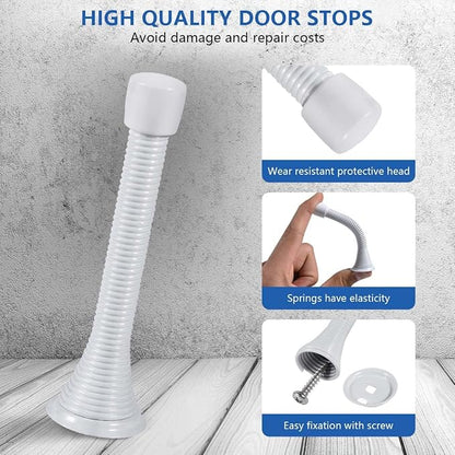 KISEER 24 Pack Spring Door Stops 3 1/4 Inch Flexible Heavy Duty Spring Door Stopper with RustProof Screw Rubber Bumper Tips (White)