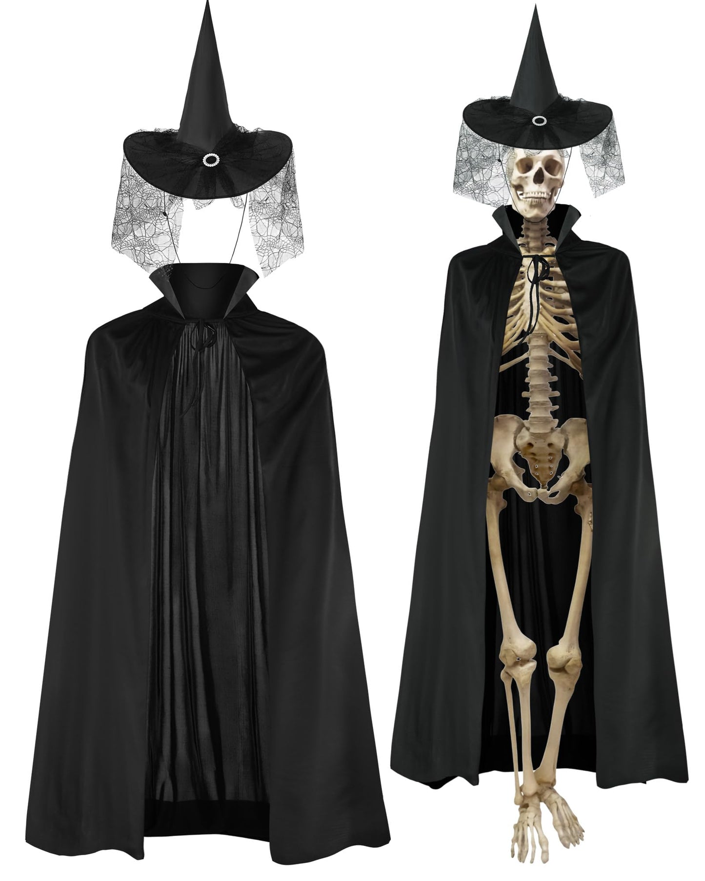 Tarpop Halloween 12 ft Skeleton Outfit Set Giant Skeleton Witch Theme Costume Includes Witch hat and Cloak for Halloween Decorations Outdoor Yard Haunted House Prop Decorations