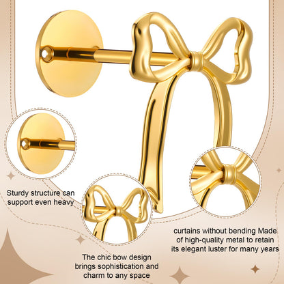 Blulu 2 Pcs Metal Bow Curtain Holdbacks Gold Wall Mounted Bow Curtain Hold Backs Curtains Modern Gold Holders for Living Room Bedroom Office Home