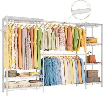 Golpart Heavy Duty Garment Rack Clothes Rack,Large Metal Closet Organizer System Storage Wardrobe,Freestanding Clothing Rack with 9 Adjustable Wire Shelves&3 Hang Rods,MaxLoad 1500lbs White