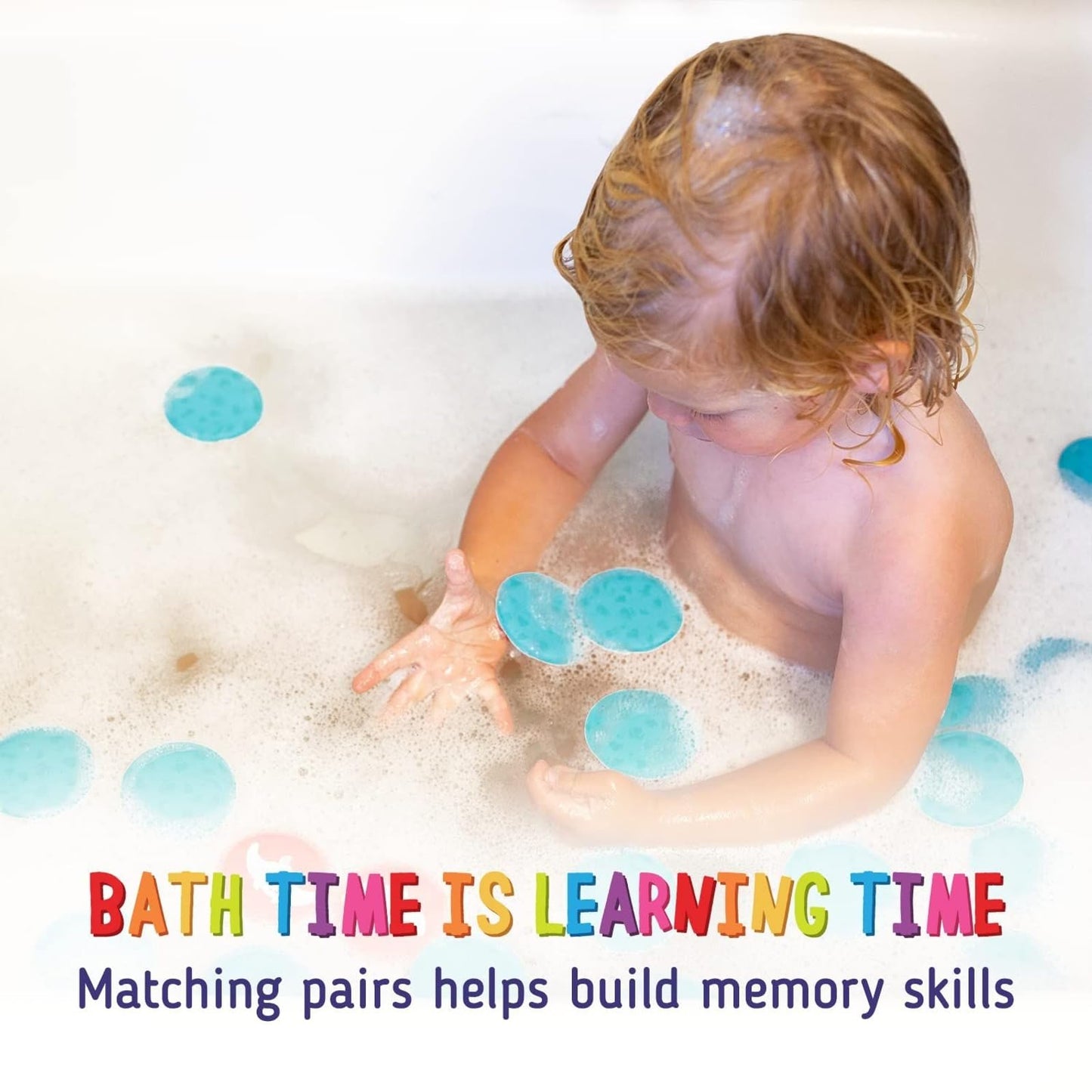 merka Bath Toys Flash Cards - 30-Pack, 2.25-Inch EVA Foam, Multicolor - Baby Bath Toys & Memory Matching Game & Bathtub Flash Cards