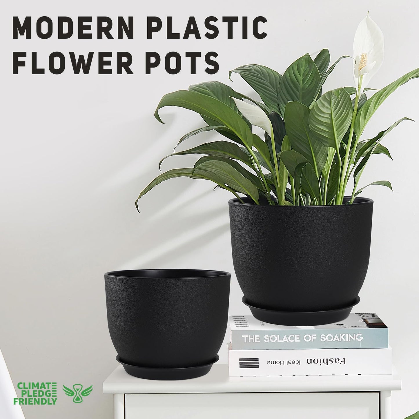 YNNICO Plant Pots 10/9/8/7.5/7 inch Set of 5,Flower Pots with Multi Mesh Drainage Holes, Large Planters for Indoor Outdoor Garden Plants and Flowers. (Black)