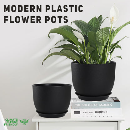 YNNICO Plant Pots 10/9/8/7.5/7 inch Set of 5,Flower Pots with Multi Mesh Drainage Holes, Large Planters for Indoor Outdoor Garden Plants and Flowers. (Black)