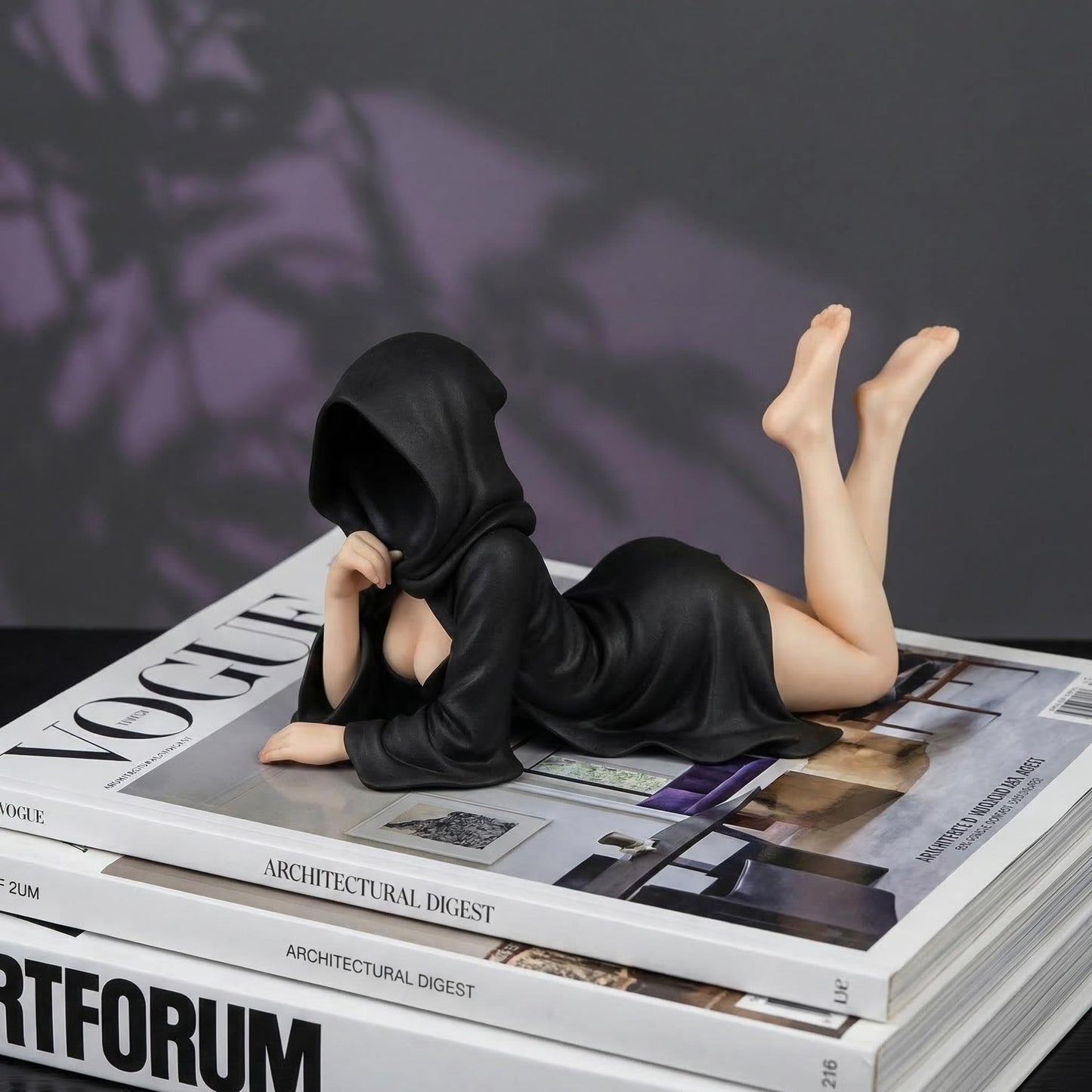 Gothic Witch Resin Ornament, Mysterious and Cute Black Robe Witch Ornament, Halloween & Christmas Home Decor for Bookshelf, Garden & Funy Gift (Lying Down)