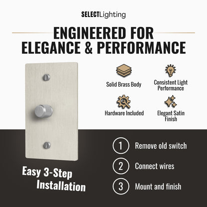 SELECT Rotary Dimmer Switch, Solid Brass, 1-Gang, Satin Nickel