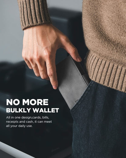 VULKIT Mens Wallet with Key Ring & Airtag Holder Leather Pop Up Card Holder RFID Blocking Keychain Wallet Cash Compartment Grey