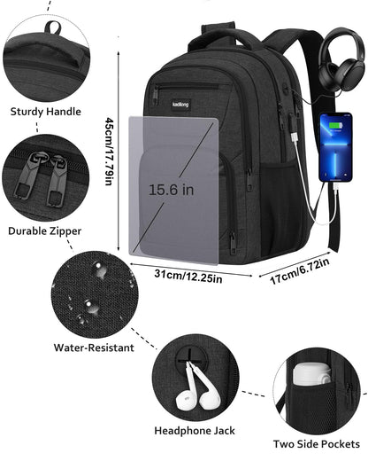 kadilong Laptop Backpack for Men, School Bookbag Gift for Teens Boys Student High School,College Computer Bag Business Anti Theft Sturdy Back Pack with USB Charger Fits 15.6 Inch Notebook, Black