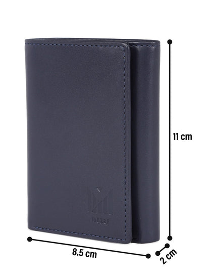 muzaf Trifold Premium Leather Wallet for Men with RFID Blocking (Navy Red)