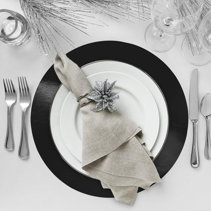30 PCS Black Paper Placemats Round Disposable Halloween Placemat Shiny Mirrored Paper Charger Placemats for Halloween 50th Birthday Wedding Bachelorette Graduation Holiday Party Dinner Table Decor