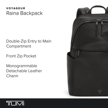 TUMI - Voyageur Raina Backpack - Women's Premium Leather Backpack - Everyday Bag with Phone Pocket & Laptop Compartment - Black, Gunmetal Hardware