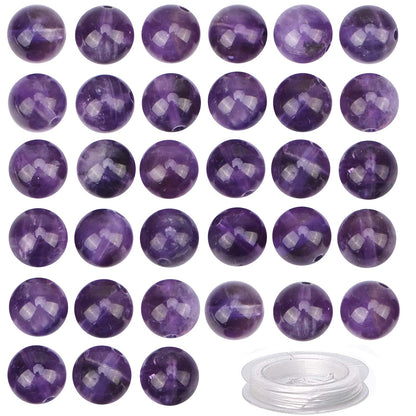 100Pcs Natural Crystal Beads Stone Gemstone Round Loose Energy Healing Beads with Free Crystal Stretch Cord for Jewelry Making (Amethyst, 8MM)