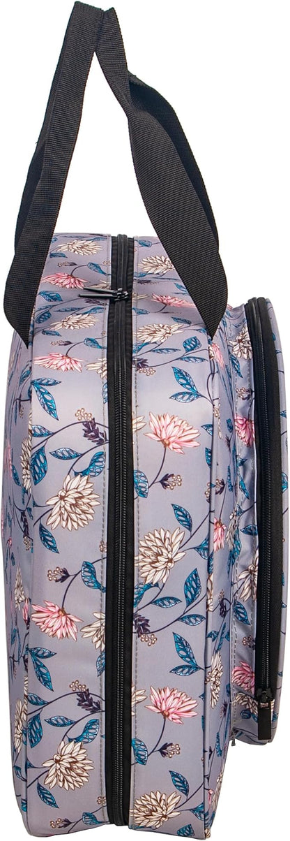 Portable Square Cross Stitch Starter Kits Bag Embroidery Project Bag Embroidery Tool Storage Tote Bag with Multifunctional Pockets, Bag Only (Flower Pattern)