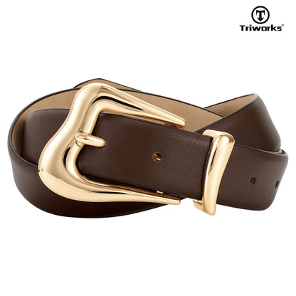 TRIWORKS Women's Belts for Jeans Pants Gold Buckle Fashion Waist Belts for Ladies Leather Belts
