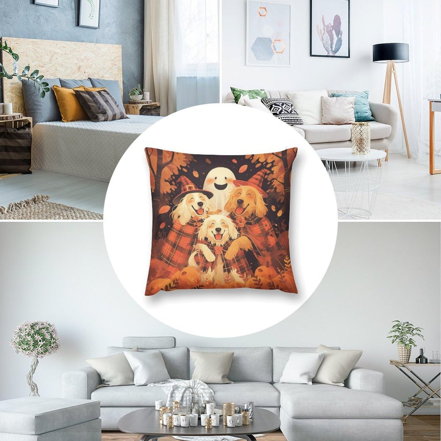 Joyidec Pack of 4 Fall Fall Leaves Dog Halloween Decorative Throw Pillow Covers 22 x 22, Soft Square Cushion Case Pillow Cases Set for Farmhouse Home Couch Sofa Decor, Christmas Pillows Decorations