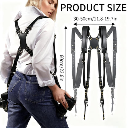 YIHAOSSING Camera Harness,Black Camera Straps for Photographers,Leather Dual Camera Strap for Two DSLR/SLR Cameras (black)