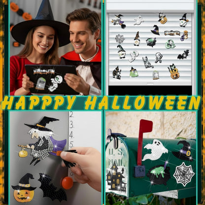 Zonon 20 Pcs Halloween Diamond Painting Refrigerator Magnets Diamond Art Kits Fridge Magnets Sticker for Fridge Whiteboards Car Mailbox Decor Halloween DIY Craft